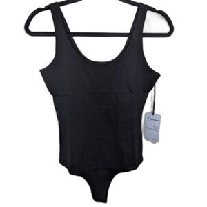 Shinestar Black Ponte Snap Bodysuit Bra Friendly Scoop Neck Medium